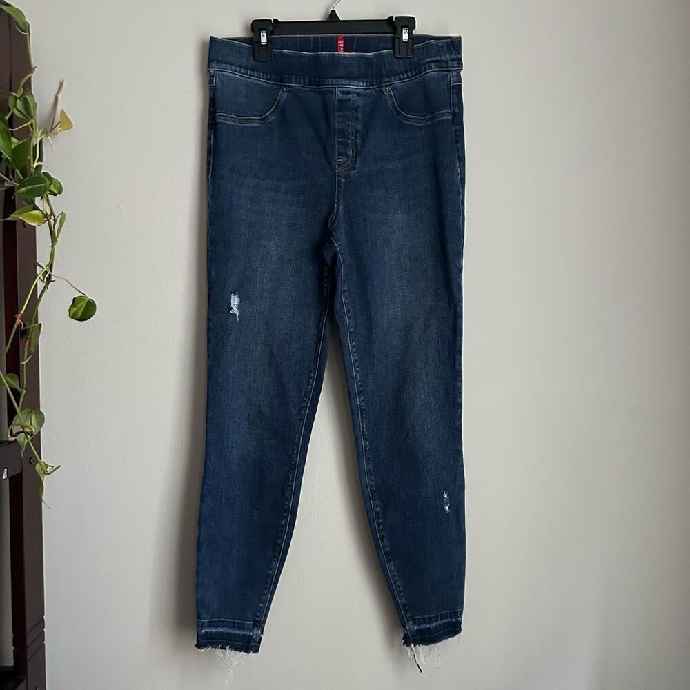 Spanx Shape and Lift Distressed Skinny‎ Jeans Medium Wash Blue size Large